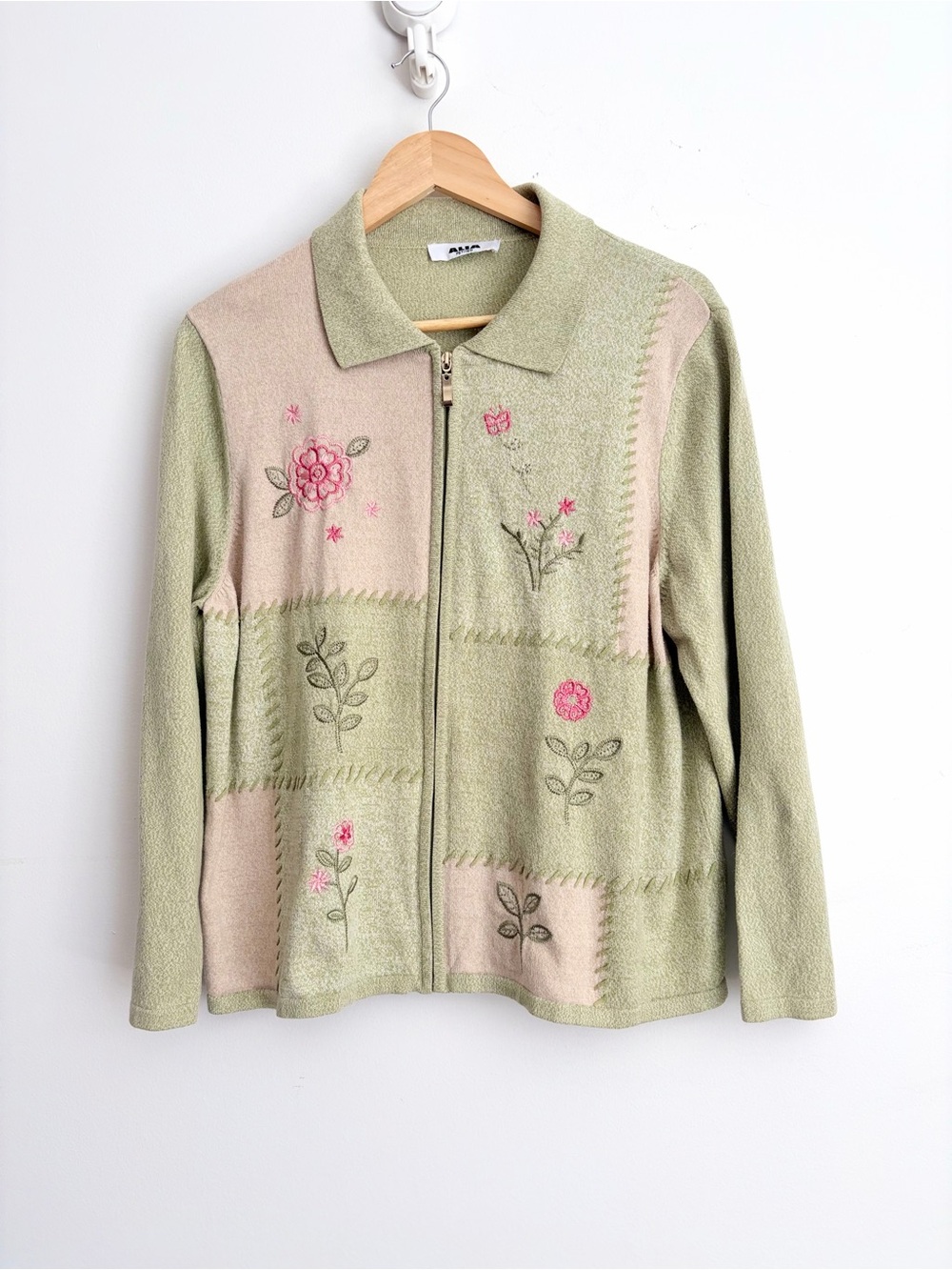ALIA Petites Y2K Embroidered Zip Cardigan Cottagecore Grandmacore Size XL